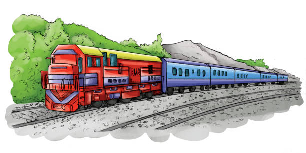 illustration for children book school children india train stock illustrations