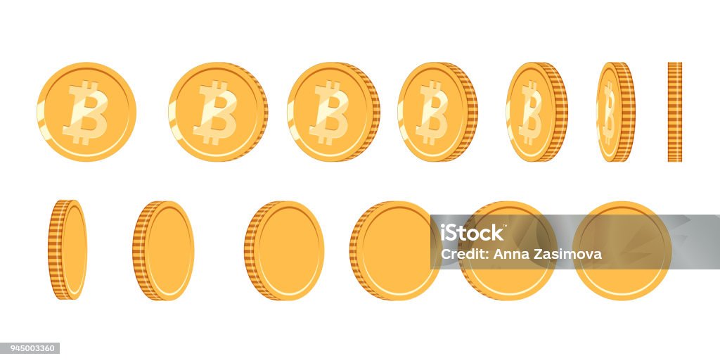 Bitcoin gold coin at different angles for animation. Vector Bitcoin set. Finance money currency bitcoin illustration. Digital currency. Vector icon Bitcoin gold coin at different angles for animation. Vector Bitcoin set. Finance money currency bitcoin illustration. Digital currency. Vector icon. Coin stock vector