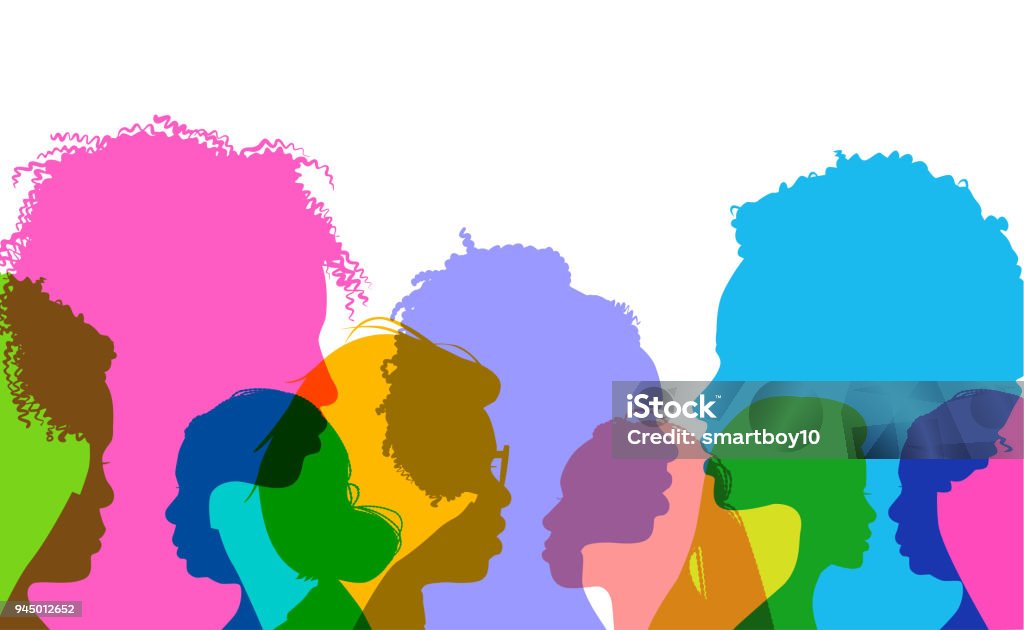 Profile silhouettes African American women Colorful overlapping silhouettes of black or African American women. In Silhouette stock vector