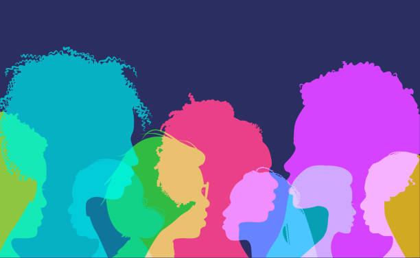 Profile silhouettes African American women Colorful overlapping silhouettes of black or African American women. woman on colored background stock illustrations
