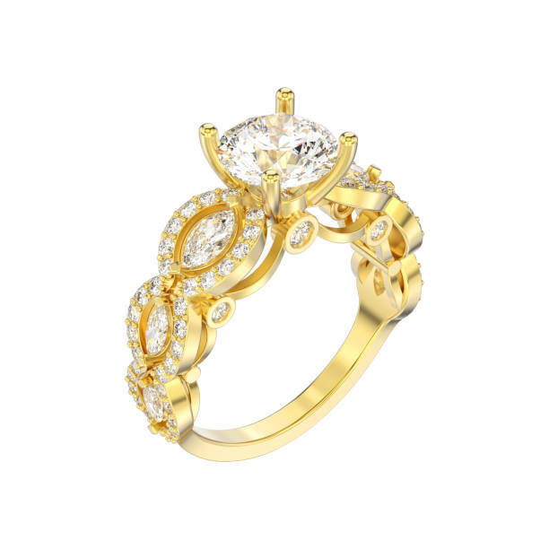 istock 3D illustration isolated yellow gold diamond decorative ring 945022392