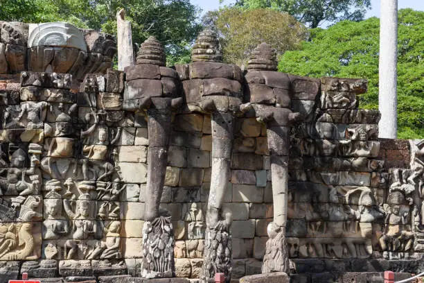 Terrace of the elephants at Angkor Thom on Siemreap in Cambodia