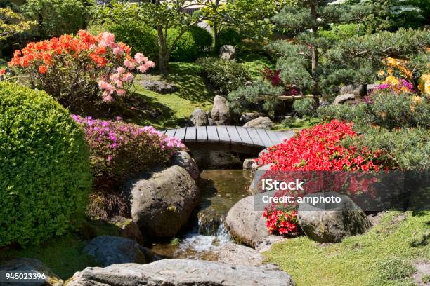 Small Stream In A Garden Stock Photo - Download Image Now - Beauty, Bridge - Built Structure, Color Image