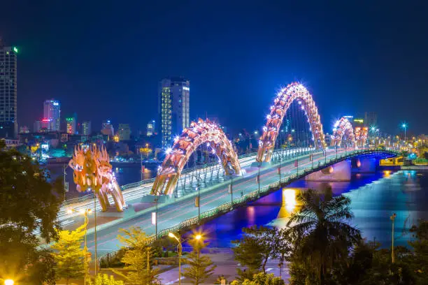 Photo of Skyline Danang at night with Dragon Bridge, the new symbol of Da Nang city