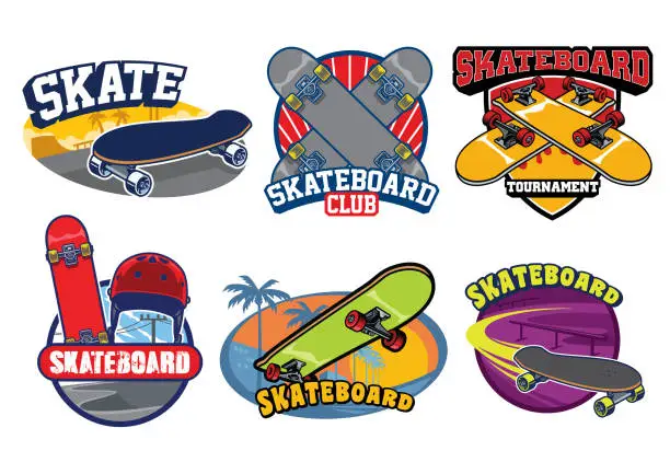 Vector illustration of skateboard badge design set