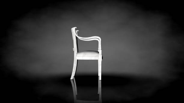istock 3d rendering of a white chair on a black background 945027200