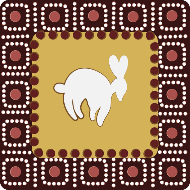 A square pattern with imitation of elements of rock art of ancient Indians, Aztecs, cavemen
