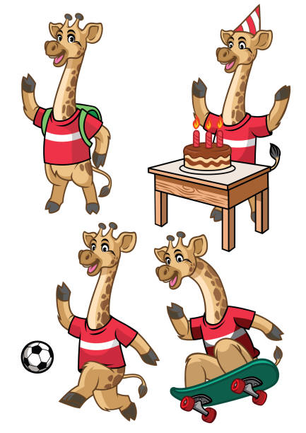 기린 만화 세트 - football education tall sport stock illustrations