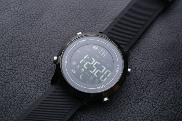 istock sport smart watches on black leather 945033094