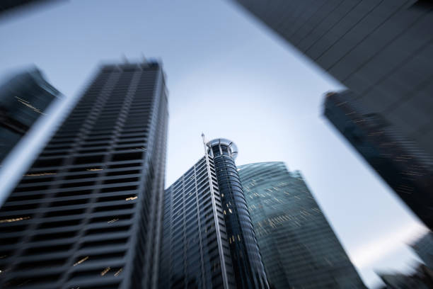 Singapore: Look up at urban cityscape in downtown Singapore.