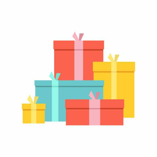Big pile of colorful wrapped gift boxes Big pile of colorful wrapped gift boxes. Big pile of presents, surprises. isolated on white background birthday present stock illustrations