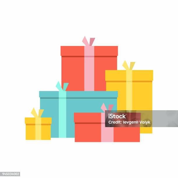 Big Pile Of Colorful Wrapped Gift Boxes Stock Illustration - Download Image Now - Gift, Gift Box, Stack