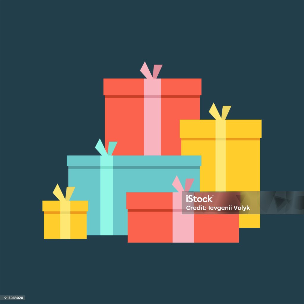 Big pile of colorful wrapped gift boxes Big pile of colorful wrapped gift boxes. Big pile of presents, surprises. isolated on dark background Gift stock vector