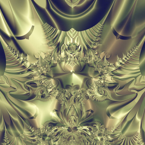 Elegant fractal design, abstract art, surreal metallic leaves