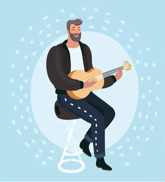 Vector illustration of Man playing guitar and sings a song.