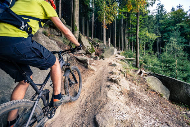 istock Mountain biker riding cycling in autumn forest 945041746