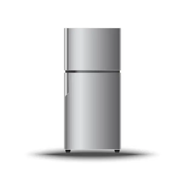 Vector illustration of Realistic modern vertical refrigerator on isolate white background, Vector, Illustration