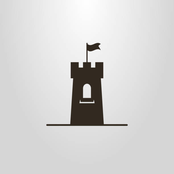 ilustraciones, imágenes clip art, dibujos animados e iconos de stock de icono de una torre con una bandera - castle