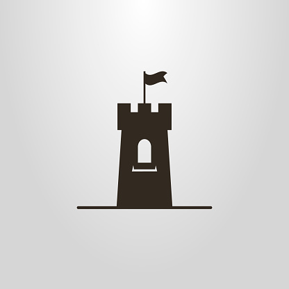 Black and white icon of a tower with a flag