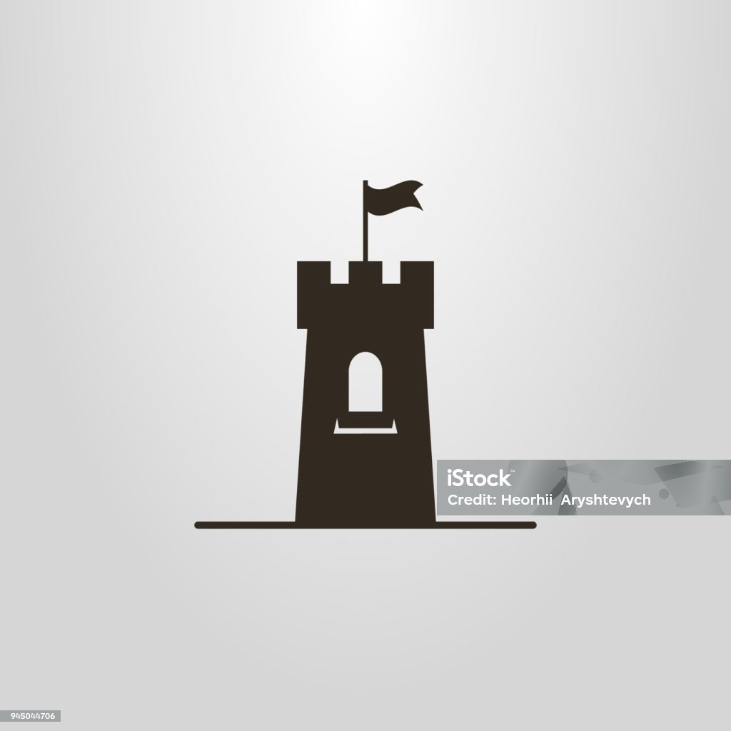 icon of a tower with a flag Black and white icon of a tower with a flag Castle stock vector