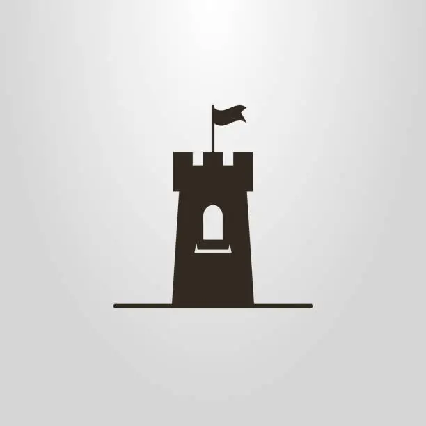 Vector illustration of icon of a tower with a flag