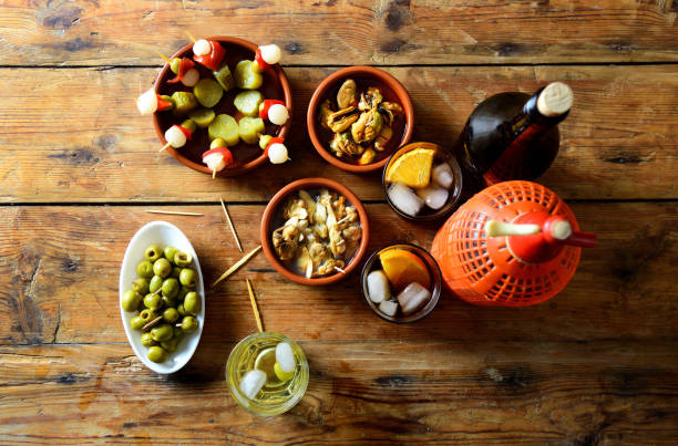 still life of typical spanish and italian snack still life of typical spanish and italian snack vermouth stock pictures, royalty-free photos & images