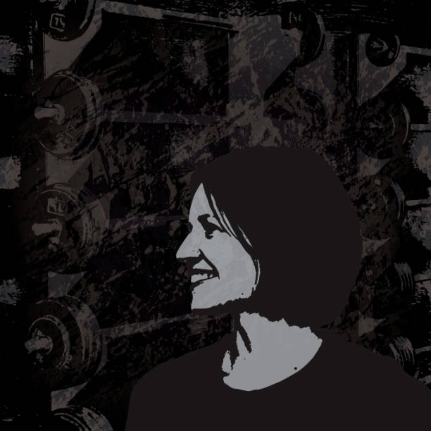 istock Woman with Barbells Grunge Background 945060994
