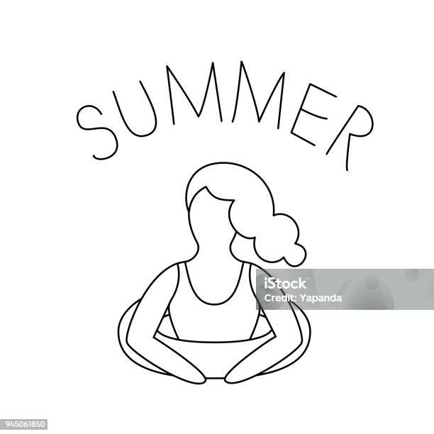 Line Art Logo Woman On The Beach Vector Vacation Illustration Stock Illustration - Download Image Now