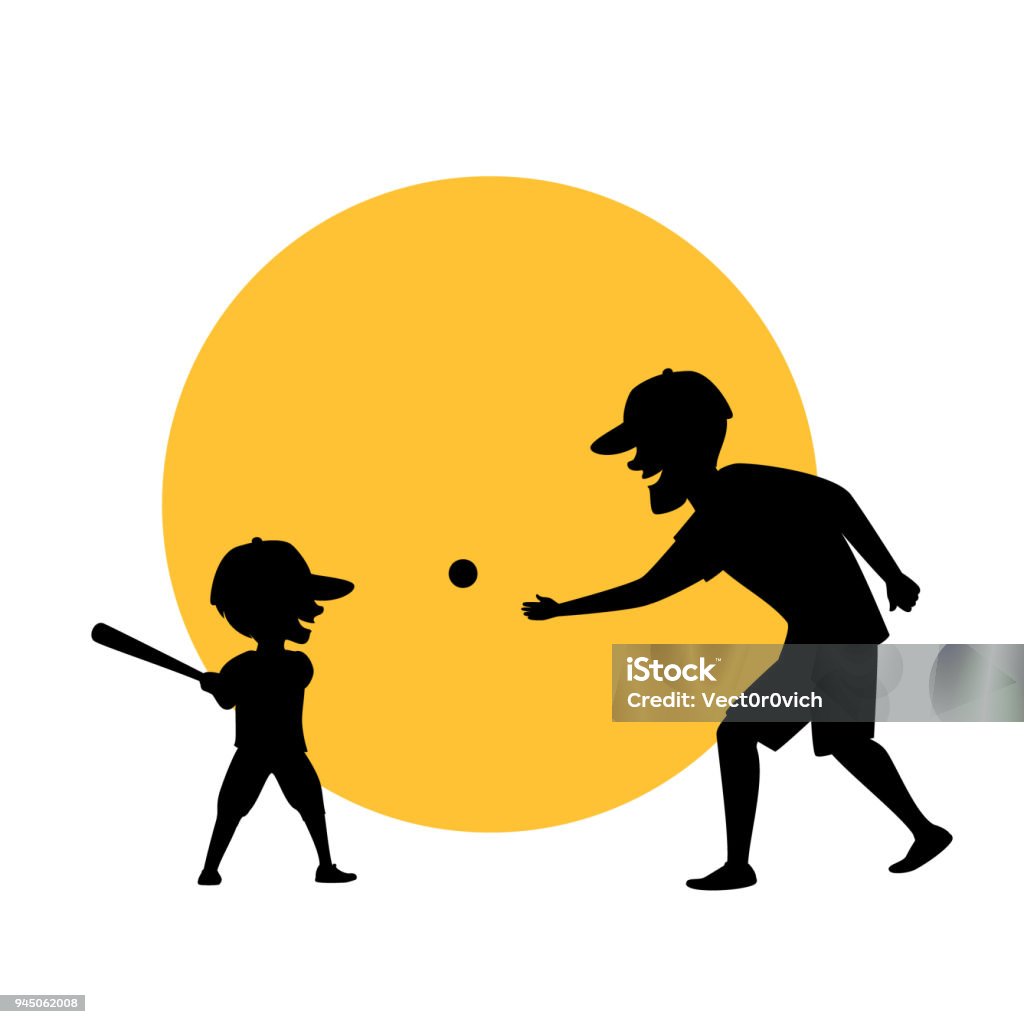 father and son playing baseball vector illustration silhouette scene Father stock vector