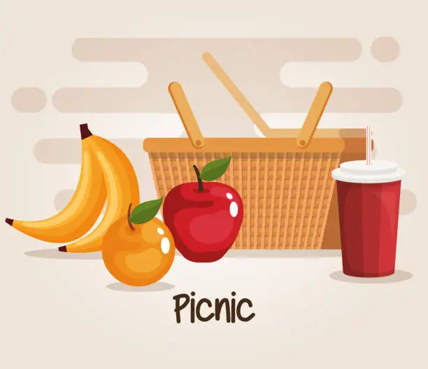 Vector illustration of picnic basket with food