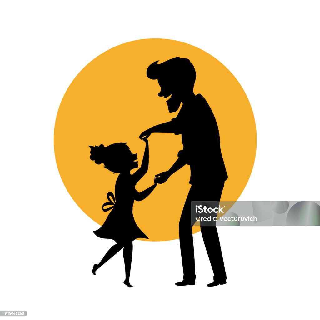 silhouette of father and daughter dancing together holding hands isolated vector illustration scene - Royalty-free Pai arte vetorial