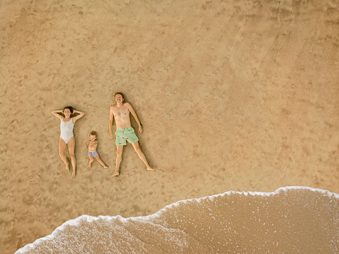 Aerial view of family at the beach