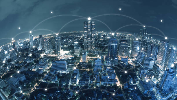 istock City with conncetion line, technology conceptual, internet globalization concept 945069622