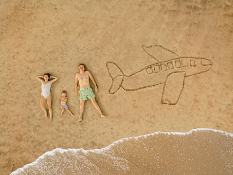 Aerial view of family at the beach