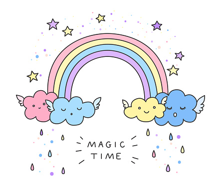 Cute Rainbow Funny Clouds Stars And Fashion Slogan Stock Illustration -  Download Image Now - iStock