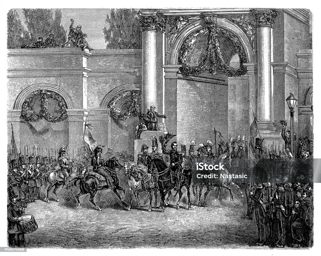 Entry of King Leopold in Brussels Illustration of a Entry of King Leopold in Brussels King Leopold I of Belgium stock illustration