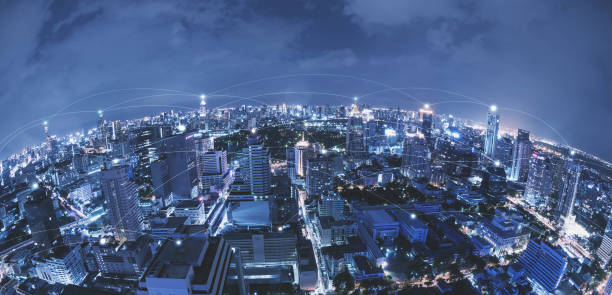 istock Blue high-tech tone of cityscape conneted line, technology concept, internet of things conceptual 945082430
