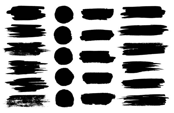 Vector black paint brush spots, highlighter lines or felt-tip pen marker horizontal blobs. Marker pen or brushstrokes and dashes. Ink smudge abstract shape stains and smear set with texture Vector black paint brush spots, highlighter lines or felt-tip pen marker horizontal blobs. Marker pen or brushstrokes and dashes. Ink smudge abstract shape stains and smear set with texture. brushing stock illustrations