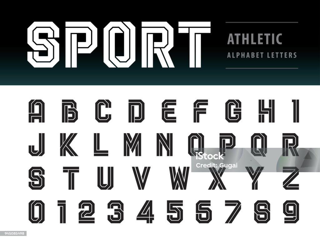 Vettore di alfabeto atletico Lettere e numeri, Geometric Font Technology, Sport, Futuro Futuristico - arte vettoriale royalty-free di Carattere tipografico