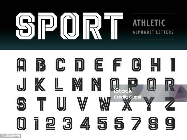 Vettore Di Alfabeto Atletico Lettere E Numeri Geometric Font Technology Sport Futuro Futuristico - Immagini vettoriali stock e altre immagini di Carattere tipografico