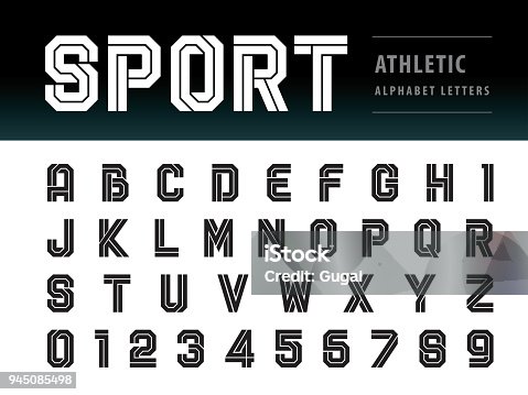 istock Vector of Athletic Alphabet Letters and numbers, Geometric Font Technology, Sport, Futuristic Future 945085498
