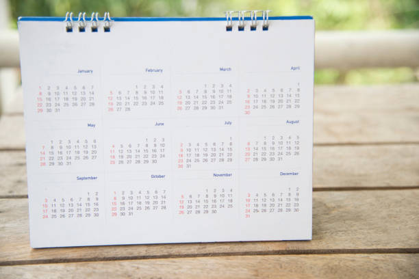 istock white calendar in planning  on wood texture. 945085568