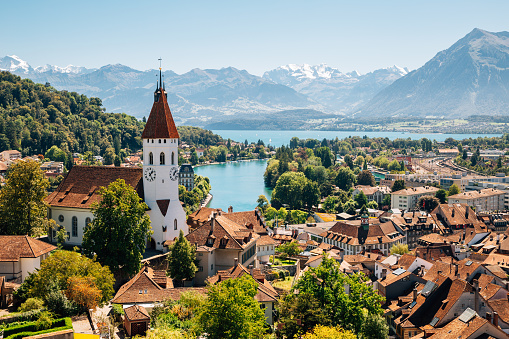 Switzerland Travel - Stellisee on a clear sky summer day with a view of the Matterhorn in the Swiss Alps.