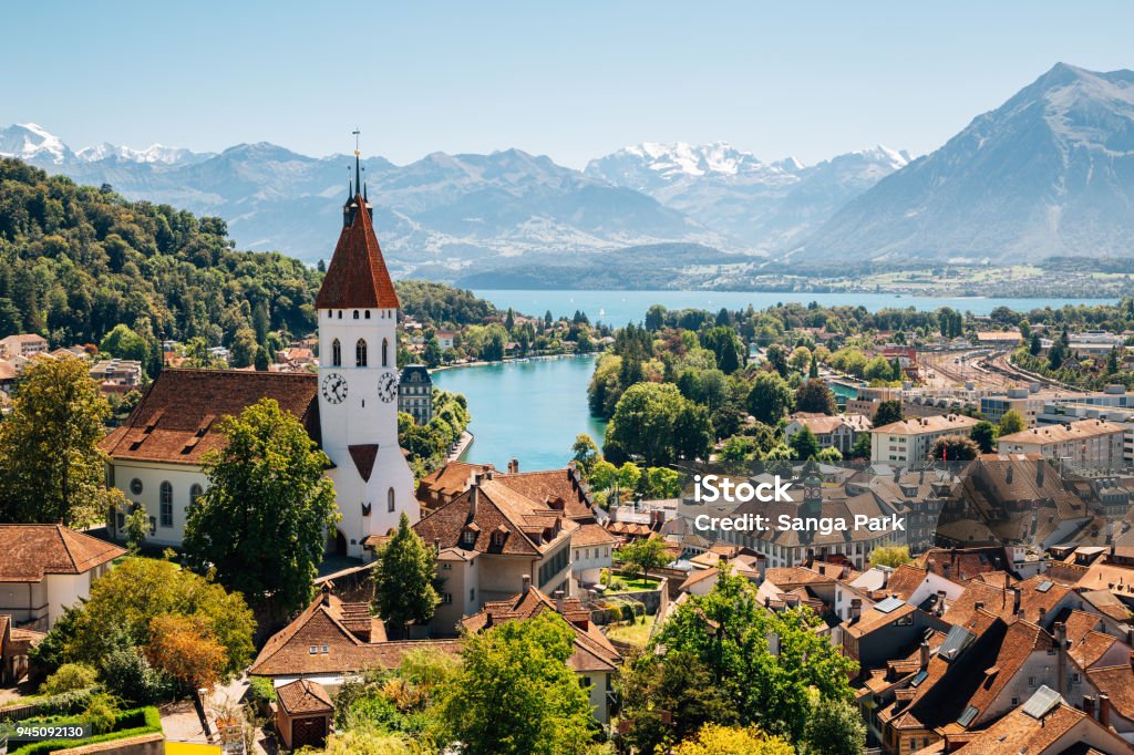 Thun cityspace with Alps mountain and lake in Switzerland Switzerland Stock Photo