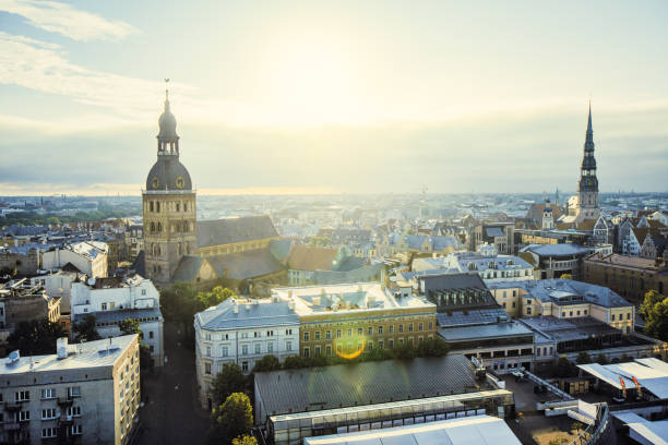 istock Riga City Sunrise colors Old Town view 945093996