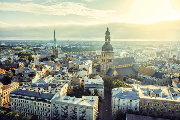 istock Riga City Sunrise colors Old Town view 945094028