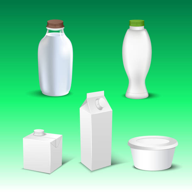 istock Set of white blank realistic dairy packaging including plastic bottles and carton packets isolated vector illustration 945098268