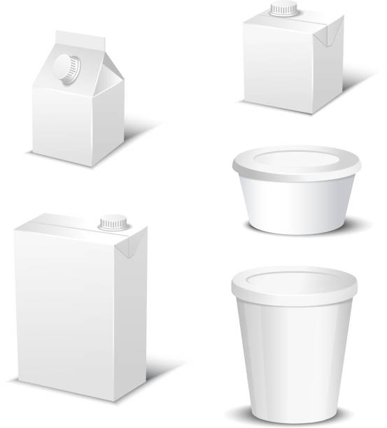 istock Set of white blank realistic dairy packaging including plastic bottles and carton packets isolated vector illustration 945098422