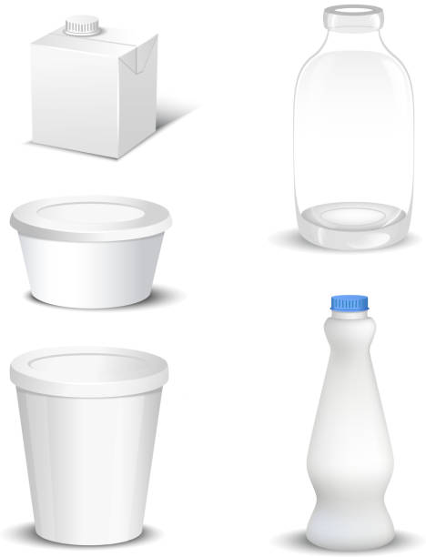 istock Set of white blank realistic dairy packaging including plastic bottles and carton packets isolated vector illustration 945098464
