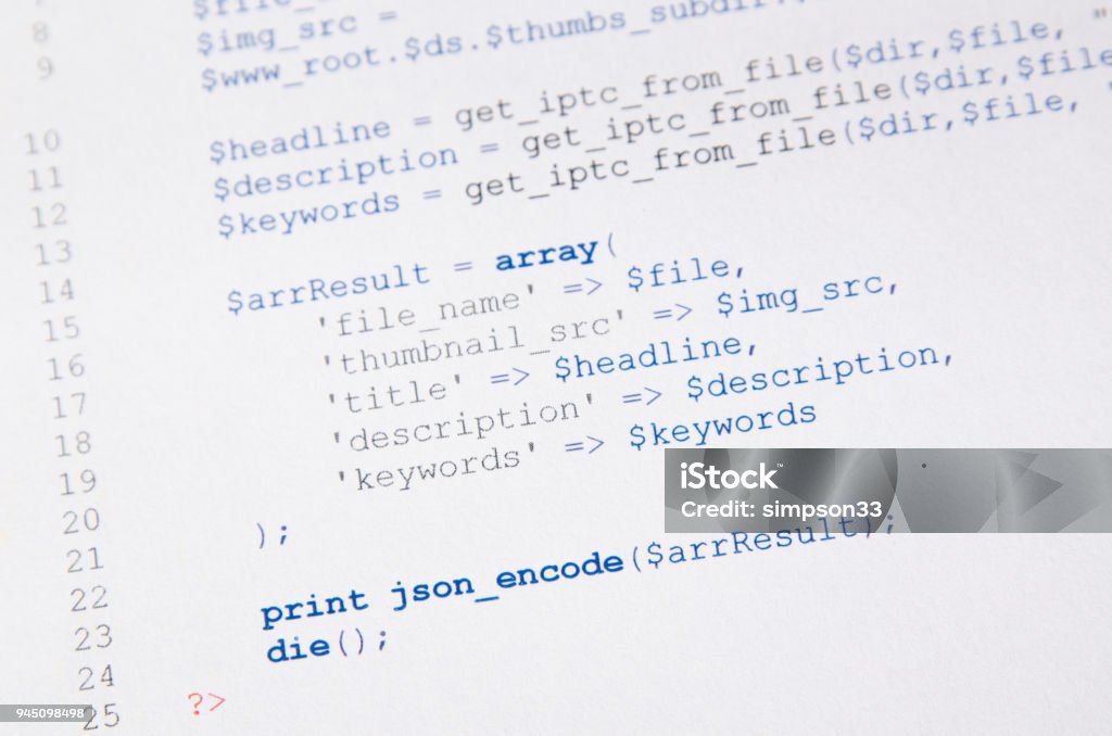 Web Developer Programming Code Printed On A Piece Of Paper Stock Photo ...